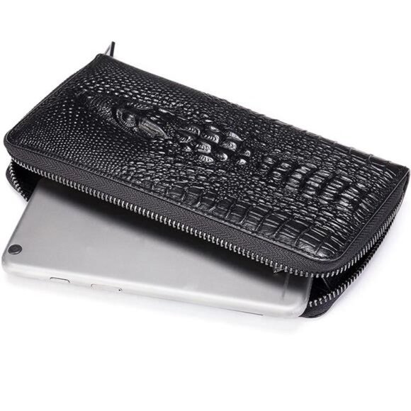 Genuine Leather Cool Long Wallets for Men Personalized Zip Around Wallet Black - Picture 4 of 7